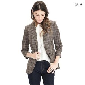 Banana Republic lightweight wool blend plaid single button long line blazer NWT